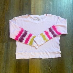 Waffleknit tiedye sleeve crop top